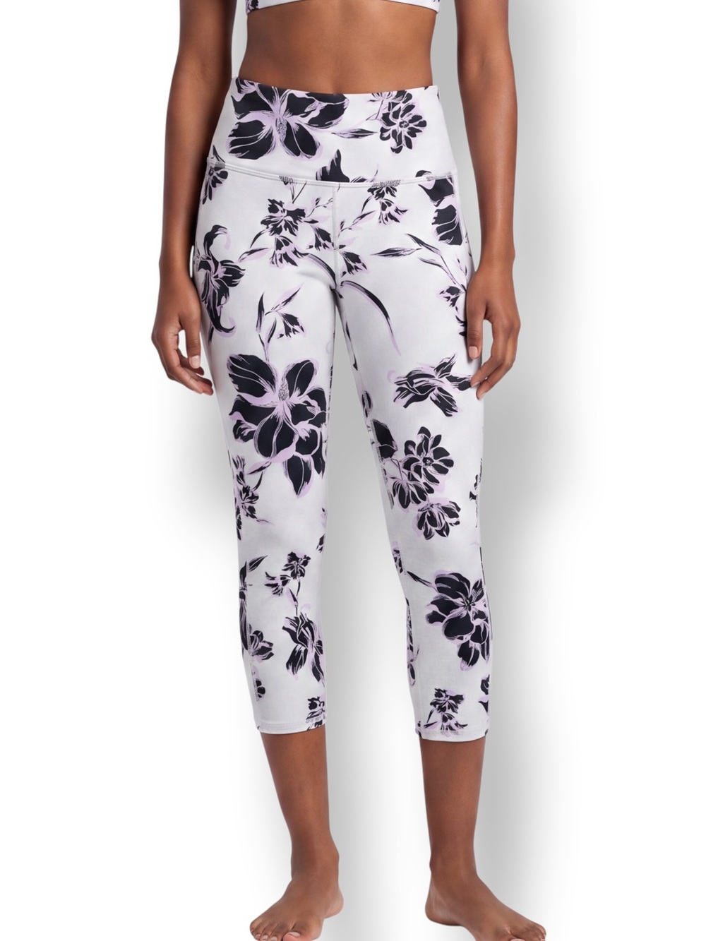 4/$20 Athleta Floral Capri Leggings Black Lavender Gray Small